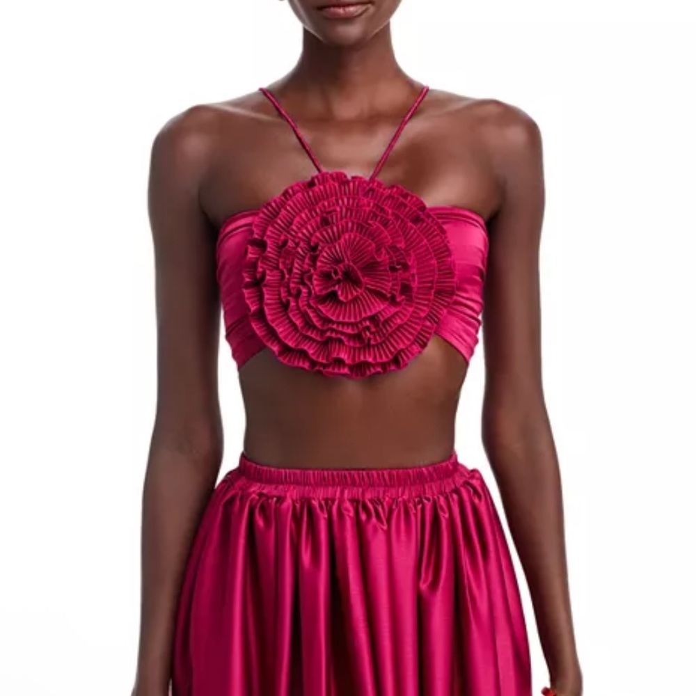 L’idee Triumph Crop Pleated 3D Flower Rosette Lace Up Back Bra Top size US 6 - Picture 4 of 12
